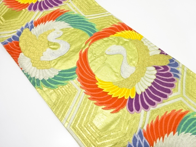 JAPANESE KIMONO / ANTIQUE FUKURO OBI / SILK / WOVEN KIKKO & CRANE